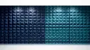 Professional custom wall cladding panels for trade show booth, 3D textured wall panels with logo in navy blue and teal, modern geometric pattern wall cladding, dimensional decorative wall covering with raised surface, branded wall panels wi.webp